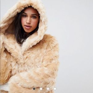 ASOS DESIGN hooded fluffy faux fur coat SIZE 6